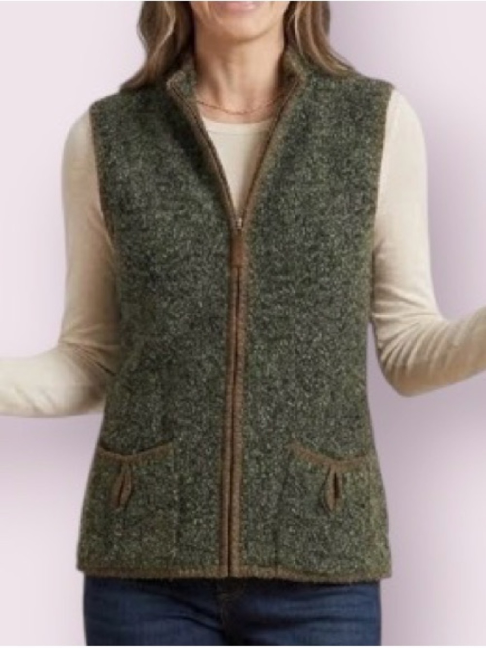 Natural Reflections Sweater Vest Black Green Brown Zip Up Size 1X